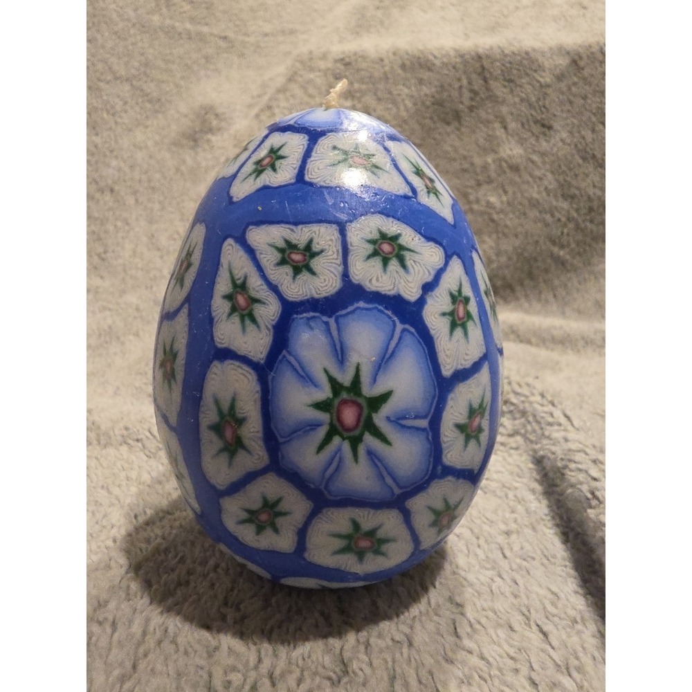 Vintage 90's Psychedelic Oval Candle Millefiori Venetian Glass Blue Egg Shape‎